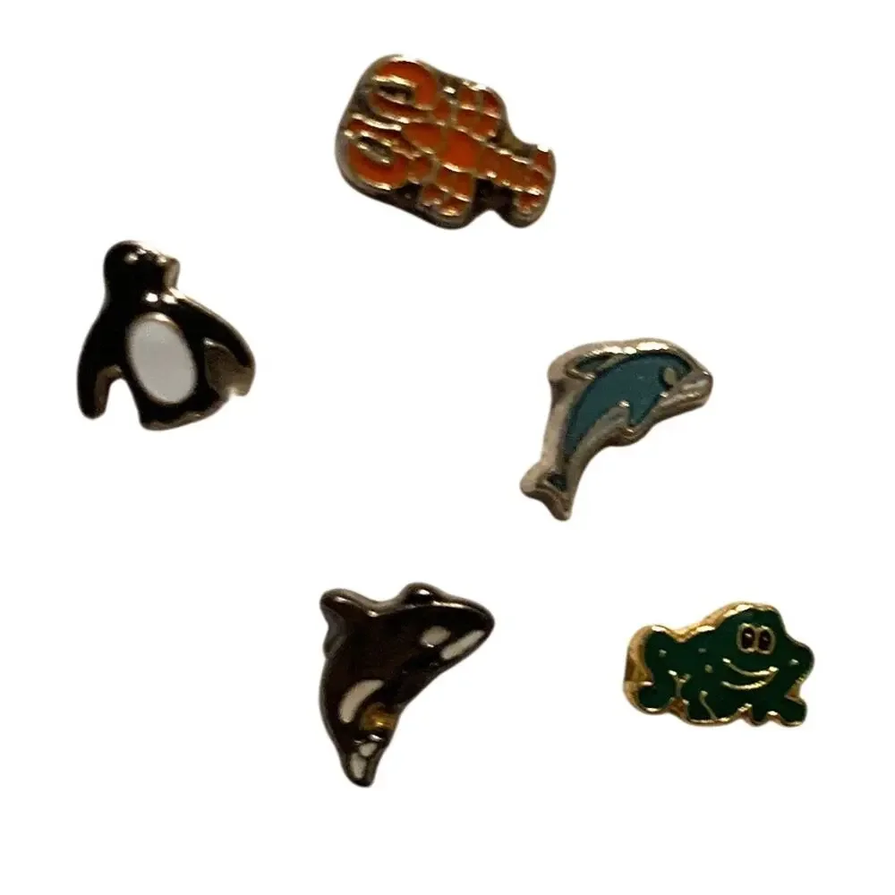 Lot 48+ Pcs Floating Locket Enamel Charms Colorful Fish Frogs Lobsters Penguins